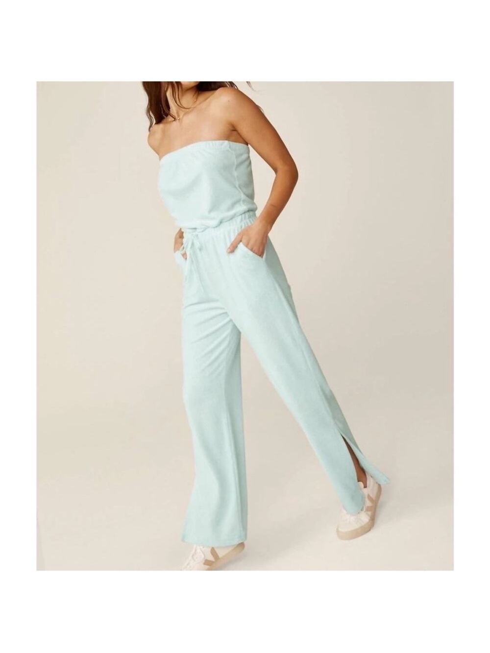 Beyond Yoga Strapless Pale Aqua Wide-Leg Jumpsuit